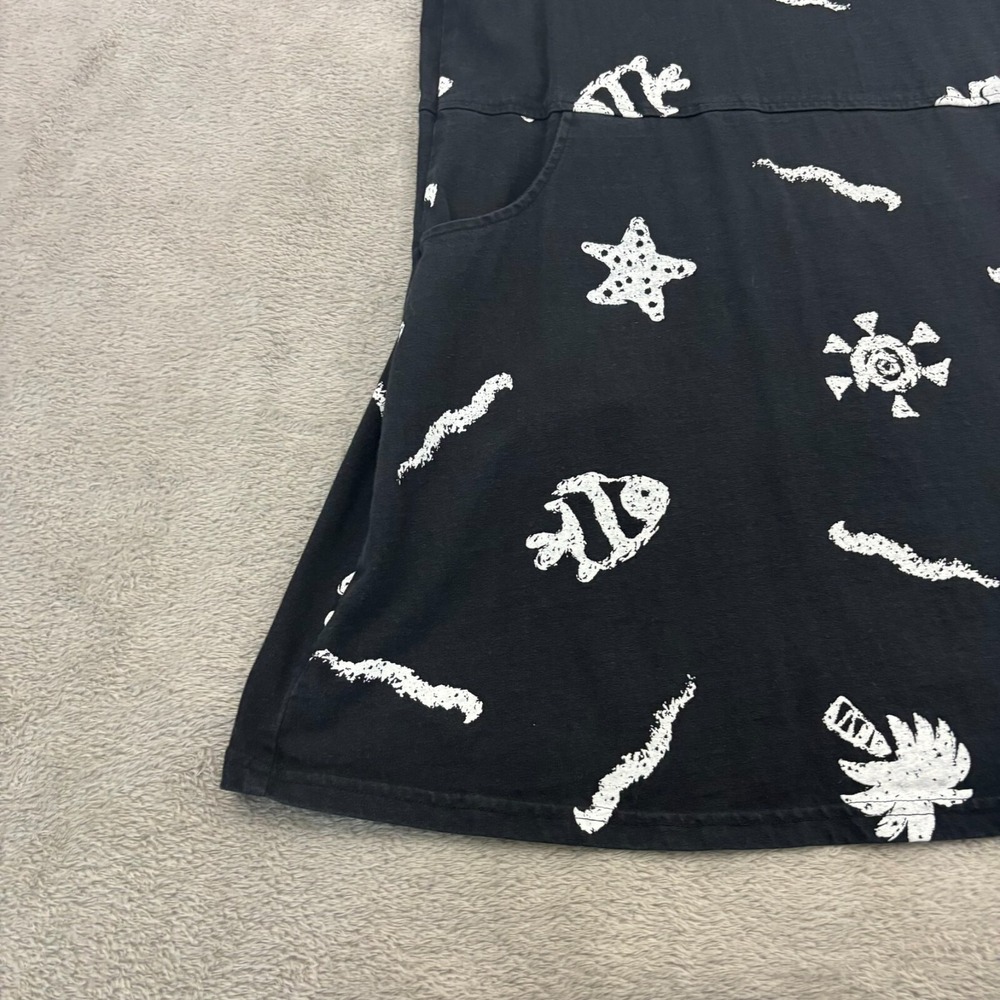 VTG Red Ginger Shift Dress Womens M Black White Marine Tropical AOP 90s Beachy - Picture 4 of 13